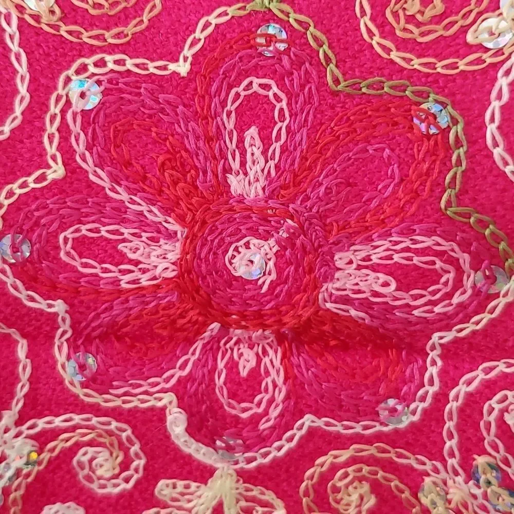 HANDMADE Embroidered Sequined Designed Pink Shawl